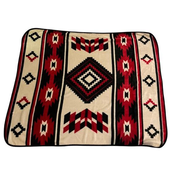 Southwest style Aztec Fleece Red Blanket 50X61" nostalgic throw soft western - Picture 1 of 5